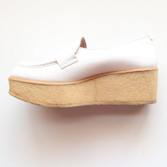 Tomas Maier White Leather Crepe Platform Wedge Heel Loafers Slip-on Shoes Size 6 - Picture 10 of 16